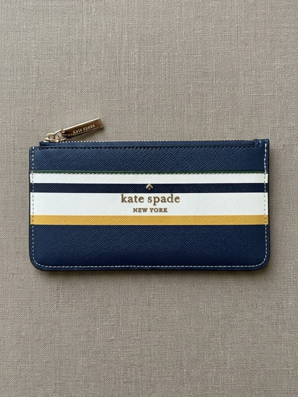 Kate Spade Large Slim Card Holder Wallet Staci Maritime Stripe Navy Blue